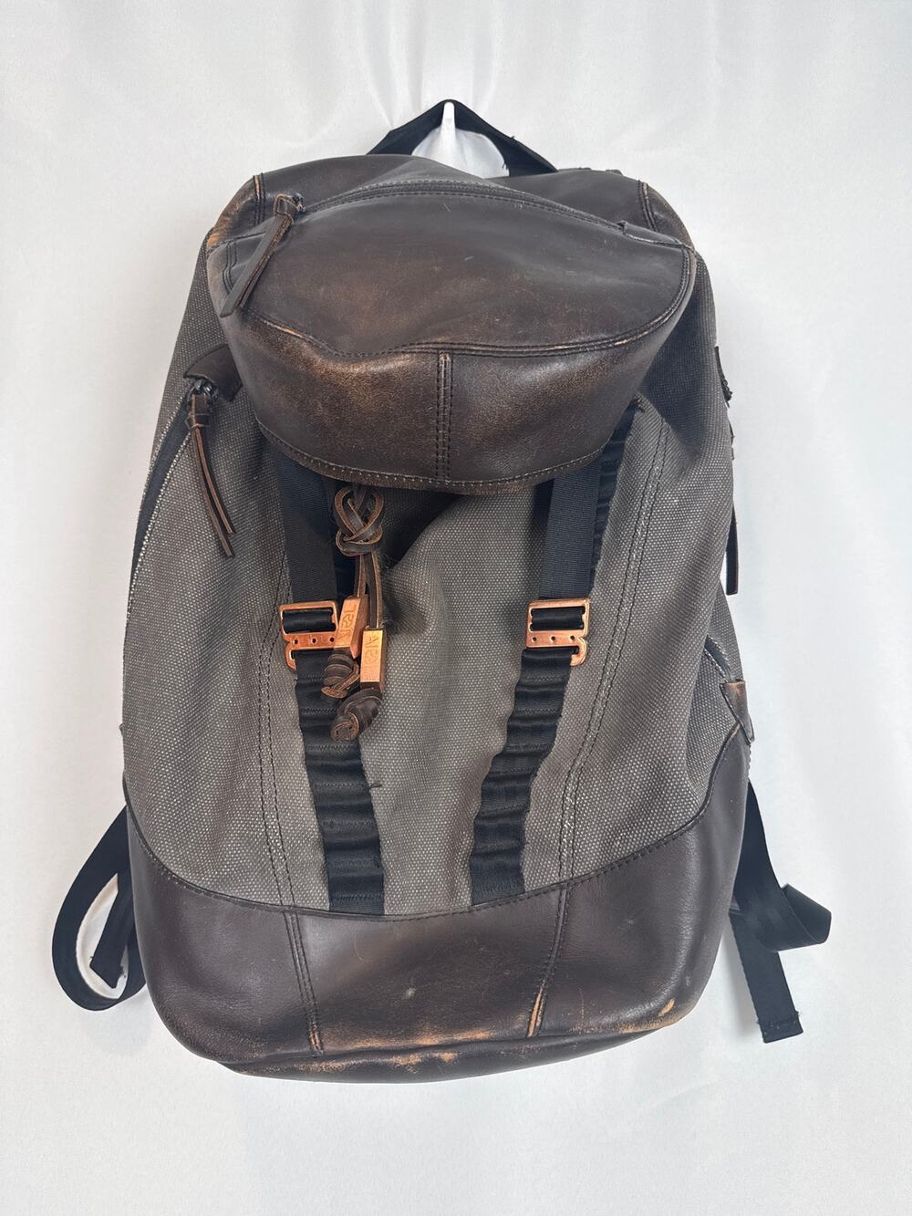 VAEL Rucksack Distressed Leather Canvas Backpack Copper Hardware